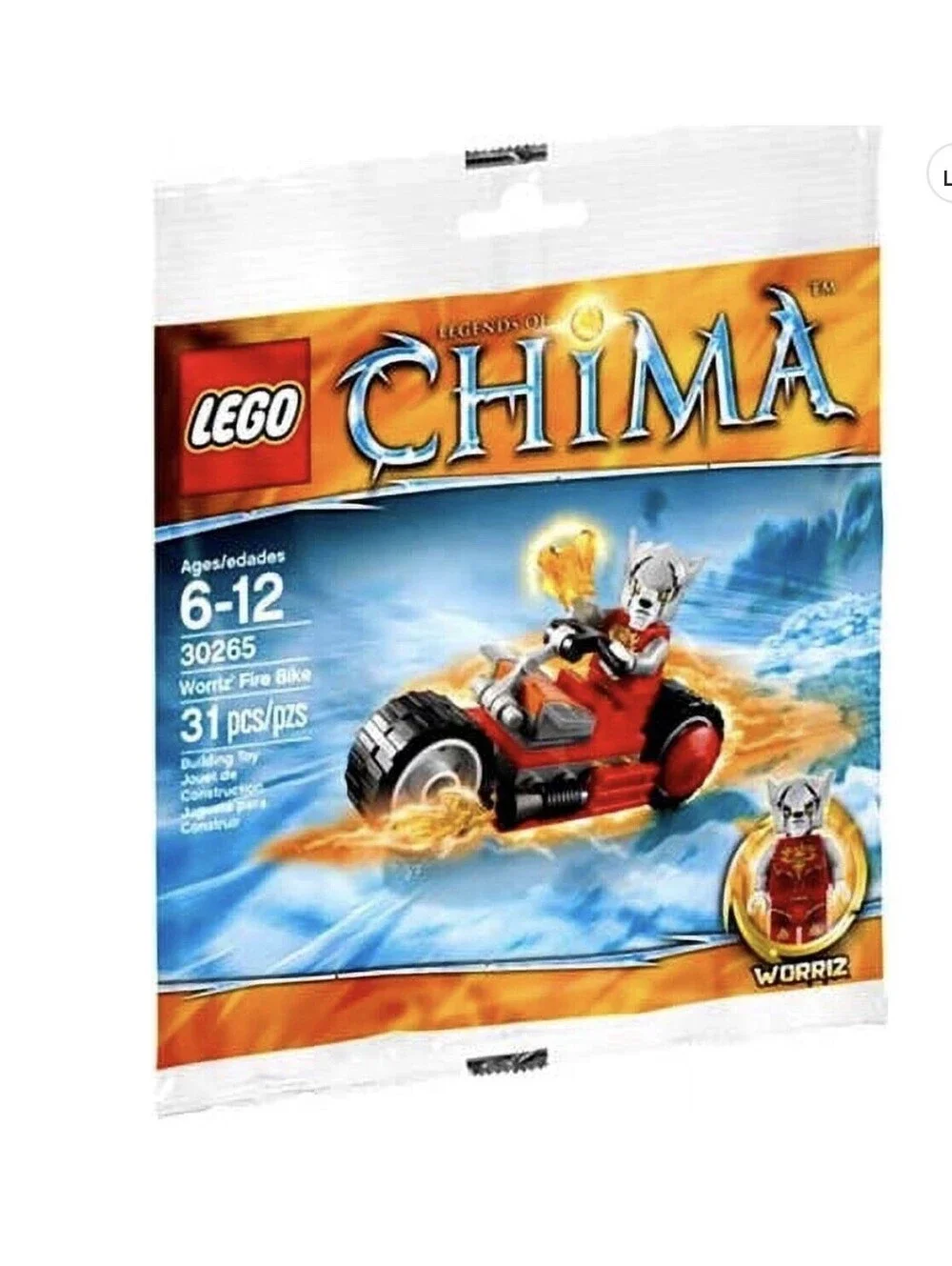 LEGO Legends of Chima 30265 Worriz Fire Bike (polybag) New 31pc Orange Retired